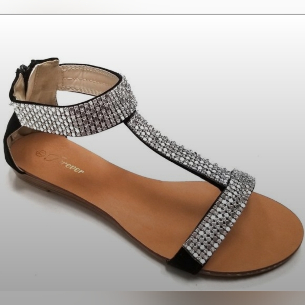 Black and Silver Rhinestone Sandals NIB